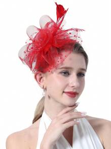 这款优雅的头饰由鲜花、网纱、丝带、发箍和发夹组成，适合女孩和女士参加茶会。 - 彩色 - 查看 8