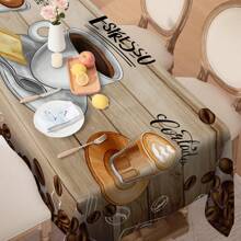 1 Stück Tischdecke im Vintage-Stil mit Kaffee-Grafik, Esszimmertisch Hochzeitsdekoration Tuch, Party-Rechteck-Tischdecke, Retro Tee-Tisch Polyester Dekoset, geeignet für Picknicks oder Feierlichkeiten, Heimdekoration - Braun - Übersicht 7