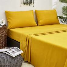 "3pcs Bedding Set, Cozy Modern Graphics, Perfect For Students And Holidays" - Mustard Yellow - View 1