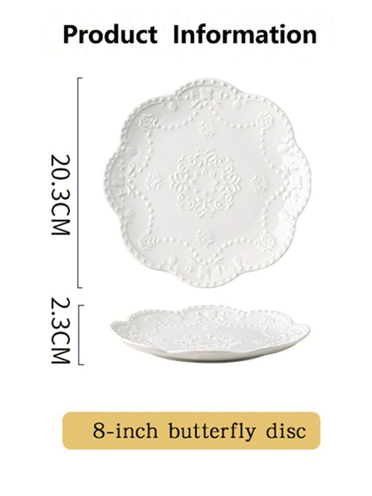 2/4 Peças Pratos Cerâmicos Premium com Relevo de Borboleta, Disponíveis em Vários Tamanhos, Empilháveis, Adequados para Bife, Massa, Sushi, Salada, Sobremesa (Não para Sopa), Formato Redondo, Material Cerâmico. Aplicável para Casa, Restaurante, Cozinha, Lavável na Máquina de Lavar Louça/Forno/Micro-ondas, Ótimo para Inauguração de Casa, Ação de Graças, Natal - Branco - Visão 10