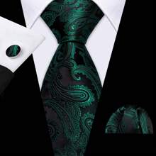 Men Tie Vintage Paisley Paisley Dark Green Tie Classic Necktie Set Pocket Square Cufflinks Formal Wedding St Patrick's Day