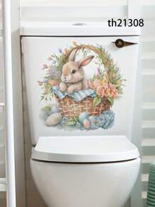 1PC Easter Bunny & Eggs Printed Toilet Sticker, For Home Decoration & Easter Bunny Bathroom Stickers - Waterproof PVC, Spring Butterfly Wall Decal, Vinyl Decal For Home Decorations, Spring Butterfly Element Wall Stickers Decoration Items Refresh Your Home, Rama Decoration Stickers - 11.81*11.81in/11.61*11.61in