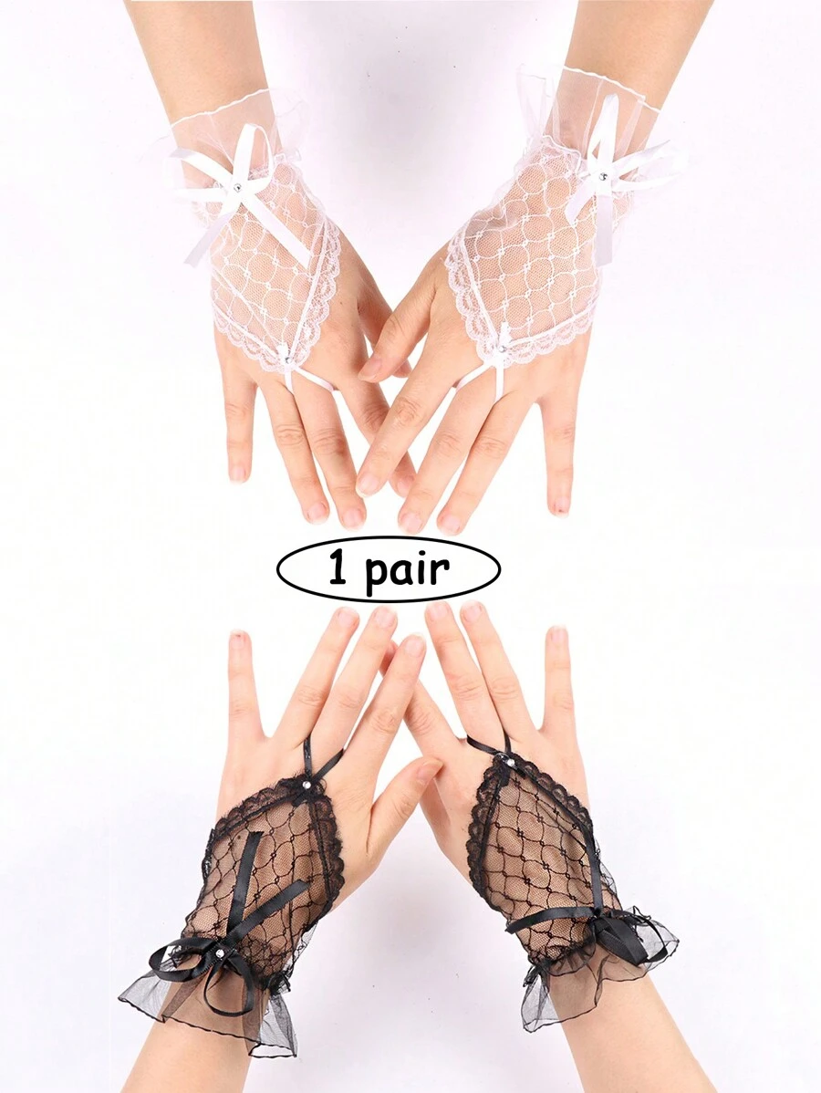 1 đôi găng tay lưới, phụ kiện váy cưới cô dâu, găng tay biểu diễn - Nhiều màu - Xem 1