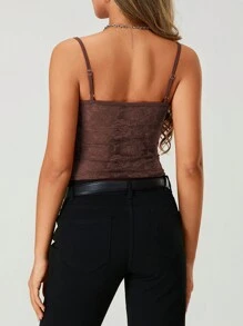 Women's Y2K Lace Floral Cami Tank Tops Spaghetti Strap Ruched Front Lace Patchwork Camisole Crop Tops Sexy Backless Sleeveless Slim Fit Vests Shirts Teen Girls Going Out Tops Aesthetic Clothes Club Streetwear - Cà phê nâu - Xem 2