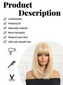 Peluca sintética con flequillo ondulado y capas de 14 pulgadas, estilo bob corto rizado natural, color dorado, adecuada para vacaciones, reuniones familiares y uso diario - Dorado - Ver 5