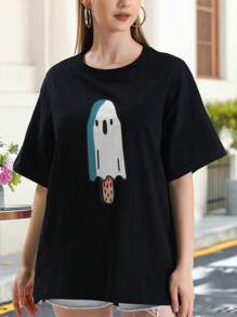 Boo-Sicle Women's Women T-Women's Shirt - Funny Halloween Graphic Women's Tee For Women