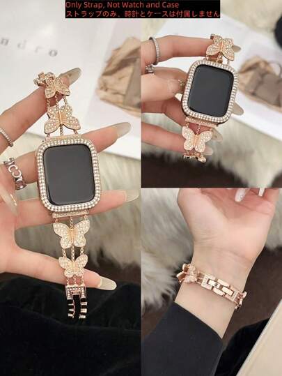 1pc Apple Watch Band Apple Watch Strap For Men And Women. Fashion Metal Crystal Butterfly Wrist Strap Is Compatible With Apple Watch 38mm40mm41mm 42mm45mm 46mm49mm,Apple Watch Series 11/10/9/8/7/6/5/4/3/2/1/SE/Ultra1/2/3,Adjustable Wrist Strap, Stainless Steel Metal Strap(Only Watch Band)