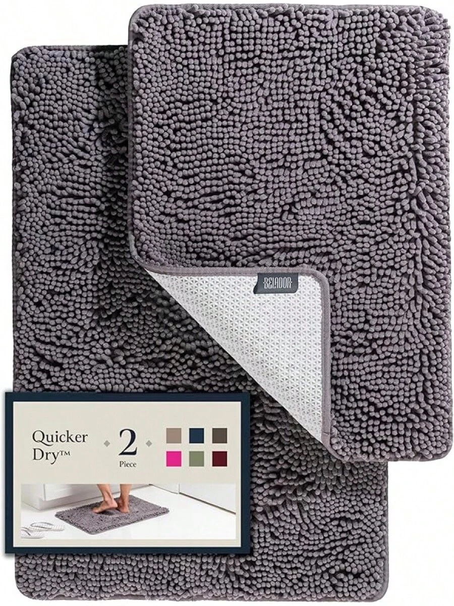 BELADOR Bathroom Rugs Sets 2 Piece- Plush Bath Mat Set Quick-Dry Soft Chenille Mat With Rubber Backing, Absorbent Rug Set, Washable Bath Rugs - Bath Mats 24x17 + 30x20 - 01 Gray - View 1