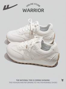 1 pereche de pantofi de alergare pentru femei, stil sport, cu plasă respirabilă, pantofi albi, cu șireturi, fund moale