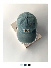 1顶蓝色软顶蕾丝边牛仔宽檐棒球帽，可爱女孩小脸型修饰脸型，超大帽檐百搭帽，新款可爱复古水洗户外加长帽檐帽，夏季沙滩 - 彩色 - 查看 7