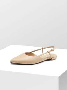Women Flats Slingback Pointed Toe Elegant Lady Ballet Flats With Adjustable Buckle Strap Chic Fashion Low Heel Dress Casual Work Office Party Shoes - Màu be - Xem 8