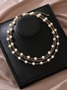 1pc Vintage-Style Multi-Layered Faux Pearl Necklace For Women, Suitable For Gifts, Valentine's Day, Wedding, Party - Multicolor - View 2