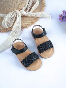 Toddler Girls' Black Matte Hook And Loop Open Toe Fashion Sandals - Black - View 6