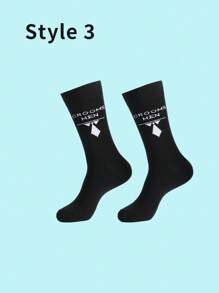 1/3/5 Pairs Men Wedding Groom Socks, Breathable Absorbent Crew Socks With Creative Letter Design, Black, Casual, Athletic