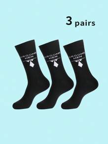 1/3/5 Pairs Men Wedding Groom Socks, Breathable Absorbent Crew Socks With Creative Letter Design, Black, Casual, Athletic