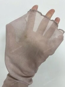 女士蝴蝶结刺绣 T 恤性感透明网眼喇叭袖 T 恤修身纯色上衣