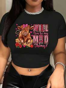 Graphic Printed Short T-Shirt, Y2K Spring And Summer Short-Sleeved Crop Top, Women's Top