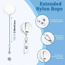 10pcs Badge Reels With Metal Belt Clip, Retractable Badge Holder Reel For Hanging Name Tags ID Card Key Cards And Keychain Back To School - one-size - View 2