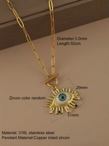1 pieza Collar con colgante de ojo y corazón con cadena de cierre de acero inoxidable, joyería de moda para mujer, regalo de Halloween, San Valentín, mamá, madre, Día de la Madre
