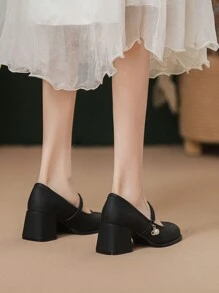 Damskie buty na wysokim obcasie, nowe style wiosenne i jesienne, okrągłe czubki, niskie, klamra, uniwersalne czarne skórzane buty, antypoślizgowe, z miękką podeszwą, wygodne, na grubym obcasie, brytyjskie buty damskie typu Mary Jane