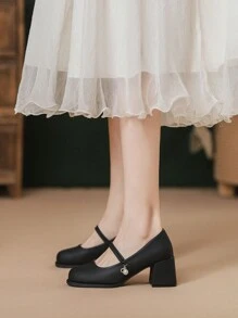 Damskie buty na wysokim obcasie, nowe style wiosenne i jesienne, okrągłe czubki, niskie, klamra, uniwersalne czarne skórzane buty, antypoślizgowe, z miękką podeszwą, wygodne, na grubym obcasie, brytyjskie buty damskie typu Mary Jane