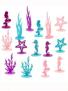 10pcs Felt Underwater World Tableware Decorations, Centered On A Mermaid Princess Themed Birthday Party Tabletop, DIY Furniture, Suitable For Birthday Party, Home Decor (5 Styles, Random Colors), Party Promotion, Back To School, Carnival