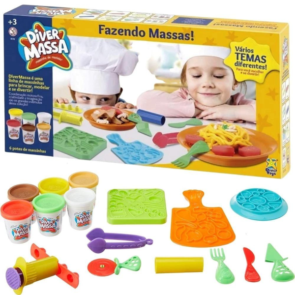 Kit Massinha de Modelar Infantil C/ Acessórios Diver Massa Fazendo Massas - Divertoys 8058