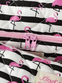 1pc Beautiful Black And White Striped Pink Flamingoquilted Makeup Bag.Valentines Travel Make Up Bag, Multifunctional Cosmetics Bag.Handheld Bathroom Wash Bag, Jewelry Storage Bag, Perfume Skin Care Storage Bag, Brush Bag, Sanitary Napkin Bag - Black and White - View 9