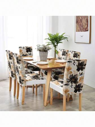 2/4/6 件中国水墨画系列牛奶丝网印刷弹性可拆卸可洗椅套，适用于餐厅、酒店、典礼、节日装饰