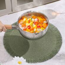 1 pezzo Sottopiatto rotondo intrecciato, tovaglietta in carta con nappe, sottopiatto antiscivolo fatto a mano resistente al calore, tappetino per tazze da tè, decorazione per tavolo da pranzo - Multicolore - Visualizzare 9