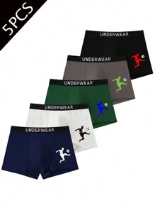 Set da 5 pezzi di biancheria intima per ragazzi con stampa di calcio, misura 8-12 anni, slip sportivi morbidi e confortevoli elastici per ragazzi grandi