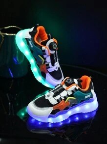 Zapatos con luz LED arcoíris que se ilumina por USB, respirables de malla para niños/niñas/niños pequeños, zapatillas deportivas informales adecuadas para baile, , baile callejero, fiesta, actuación, para todas las estaciones - Negro - Ver 6
