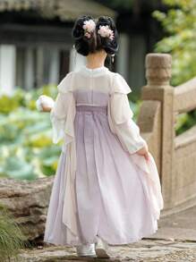 Vestido de manga larga estilo Hanfu para niñas, color lavanda, moda antigua china
