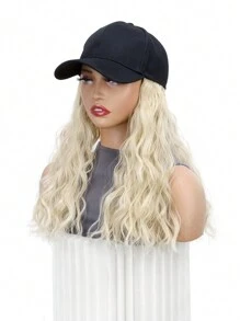 棒球帽假发带短卷发水波假发接发合成纤维卷发波浪假发帽可调节女士混合棕色金发假发