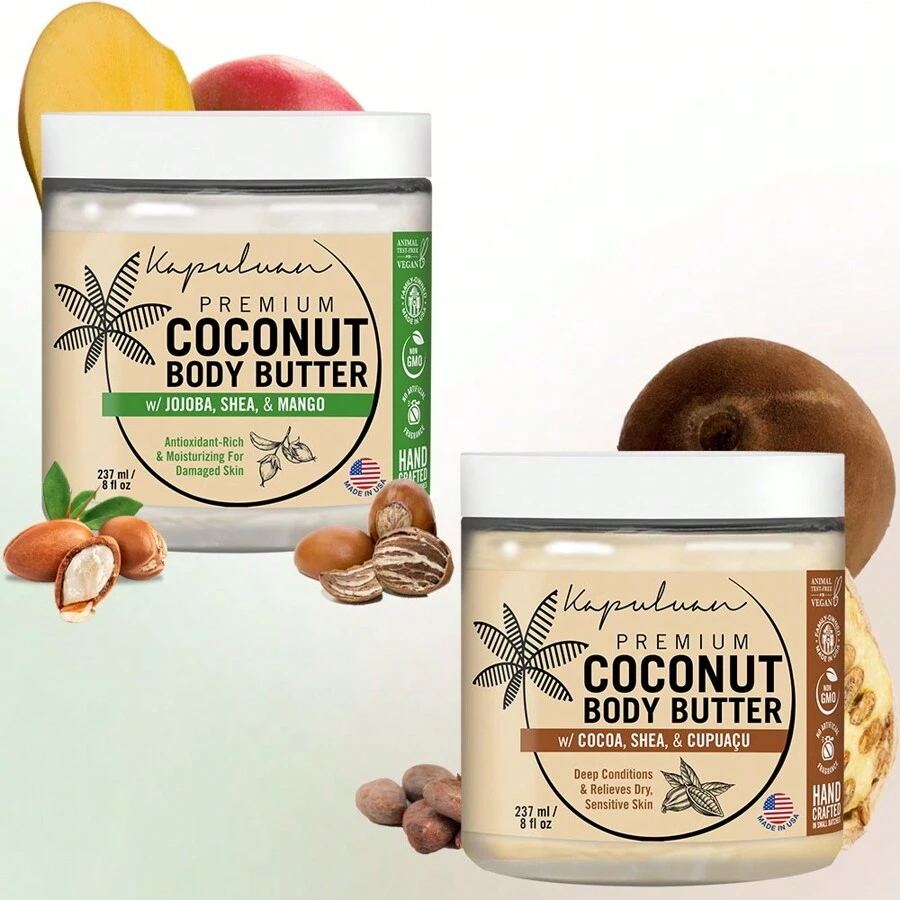 Kapuluan Coconut Body Butter Pair: Jojoba Oil, Shea & Mango For Radiant Skin + Cocoa, Shea & Cupuacu For Silky Smooth Texture, 8oz – Vegan, Cruelty-Free, Clean Beauty, Radiant Skin, Silky Smooth, Deep Moisture, Skin Nourishment, Perfect For Dry Skin, Influencer Favorite, Cyber Monday - Multicolor - View 1