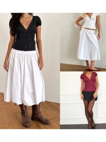 Women's Summer Casual Shirt Short Sleeve Deep V Neck Lace Trim Buton Up Party Tops - trắng - Xem 2