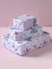 6張紫色美人魚圖案禮品包裝紙，紫色美人魚主題花束防塵包裝紙，禮品裝飾，禮品包裝用品，適用於生日節日派對花卉、手工裝飾、生日禮物包裝、派對小禮物包裝、生日裝飾 - 紫色 - 查看 5