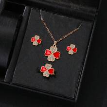 1 pièce Collier + 1 pièce Bracelet + 2 pièces Boucles d'oreilles Ensemble de bijoux, Décor de fleur de rose vintage en cristal, Collier, Bracelet, Boucle d'oreille de rose rouge/bleue élégante personnalisée, convient aux femmes
