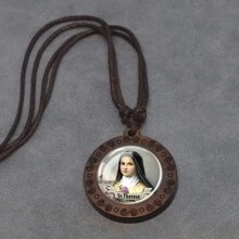 1pc Christian Rope Chain Necklace St Anthony Michael Francis Wood Pendant St. Patrick's Day Gift - style - View 15