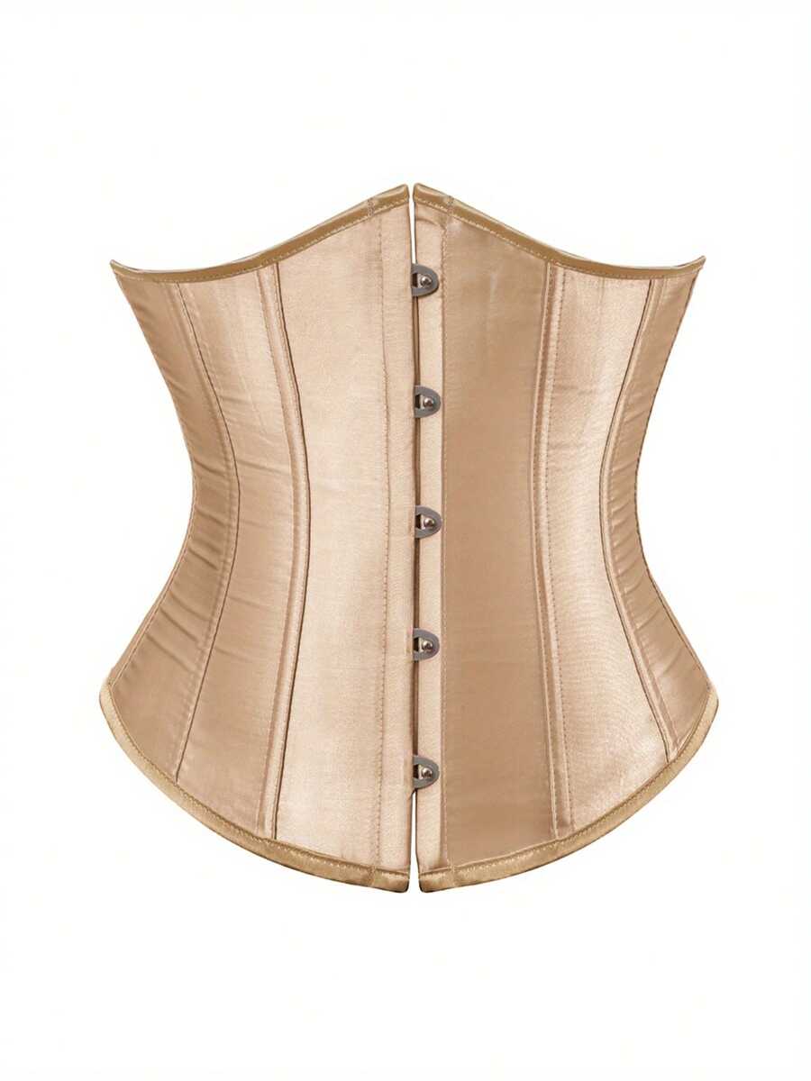 1pc Brocade Palace Style Body Shaper Corset, Waist Cincher With Adjustable Drawstring Waist Trainer - Khaki - View 1