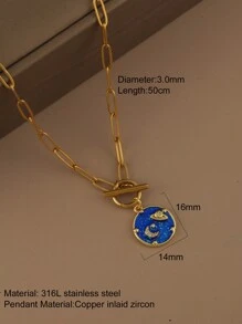 1pc Stainless Steel OT Clasp Chain Necklace With Sun Moon Star Pendant, Women Fashion Jewelry, Holiday Gift - Yellow Gold - View 15