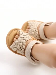 婴幼儿女孩男孩凉鞋夏季花朵鞋橡胶鞋底 PU 皮革网眼婴幼儿学步鞋公主裙户外鞋 - 杏色 - 查看 4