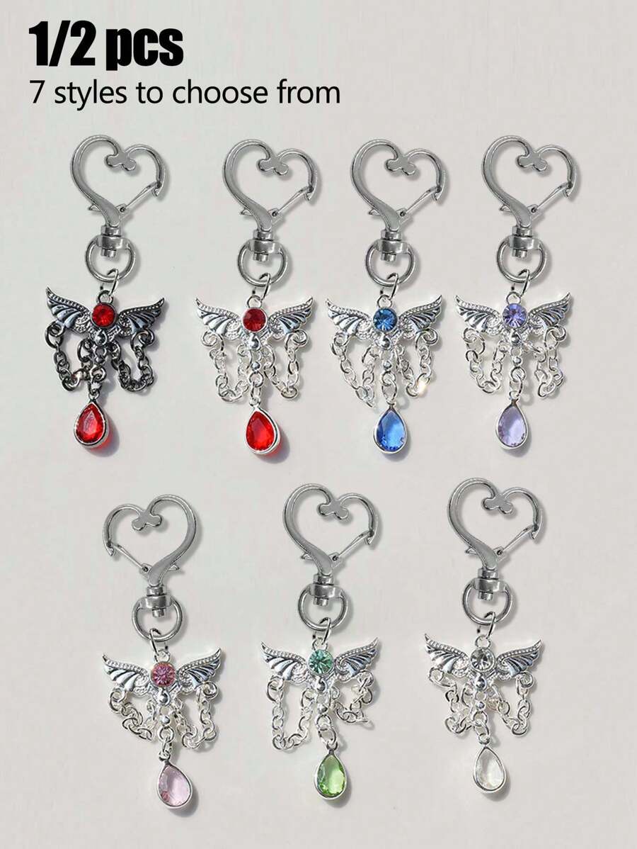 Yk2 Chilly Angel Wing Tassel Alloy Pendant Pendant Angel Wing Bracelet Necklace Diy Jewelry Accessories Keychain Bag Pendant, Silver Angel Wing Tassel Rhinestone Shiny Bag Pendant, Cute Keychain Purse Backpack Car Key Pendant Earbud Box Accessories