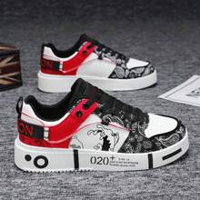 男士休闲运动鞋，百搭青年印花低帮运动鞋，春季新品 - 黑色 - 查看 2