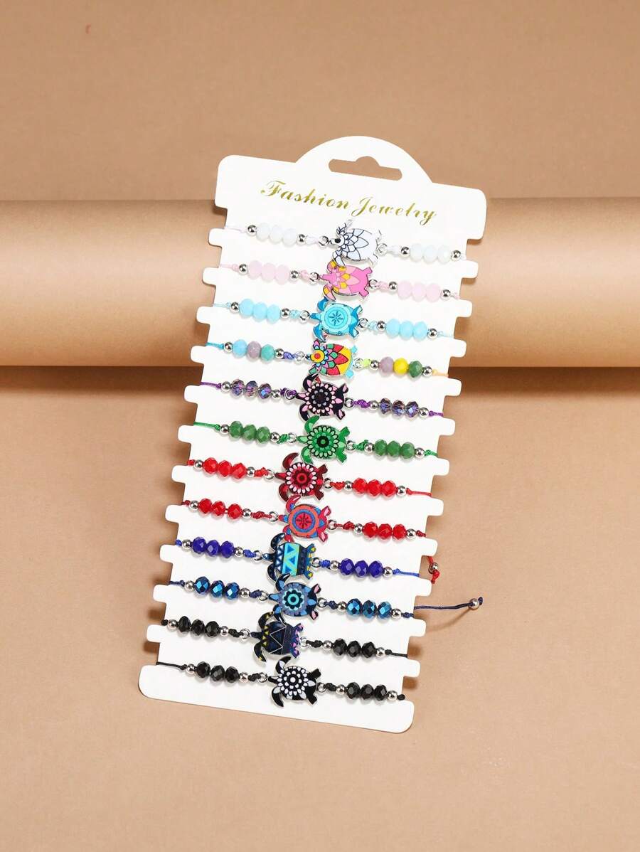 12 chiếc vòng tay trang trí hình rùa và hạt - Nhiều màu - Xem 1