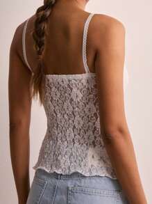 Women's Lace Cami Tops Sleeveless Spaghetti Strap Ruched Front Camisole Slim Fit Tank Tops - White - View 2