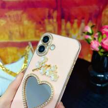 1 szt. Platerowana prosta krawędź luksusowa miękka pełna obudowa serca z kryształkami lustrzanymi etui na telefon kompatybilne z iPhone 16/Galaxy S24 Ultra/Edge 30/Infinix Smart 8/Infinix Hot 40i/Tecno Spark 20/Tecno Spark 20C/Tecno Spark Go 2024/Redmi Note 13 Pro+/Honor X8 - Biały - Zobacz 6