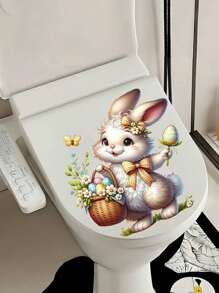 1 pieza Pegatina moderna de conejo y huevo de Pascua para el baño, sala de estar, dormitorio, gabinete del hogar, autoadhesiva, decorativa, gran regalo para fiestas, decoración festiva, agrega un ambiente festivo