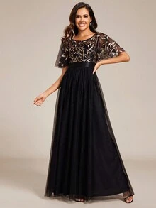 EVERPRETTY Đầm sequin hoa tay cánh bướm mùa thu, đầm dạ hội thanh lịch, thích hợp cho tiệc tùng, tiệc chiêu đãi, đám cưới. - Nhiều màu - Xem 4