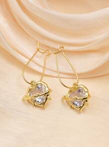 1/4 Pairs Fashionable Metal Heart Inlaid Cubic Zirconia Pendant Earrings, Luxury Rhinestone Heart Shaped Eardrop, Suitable For Women Daily, Party Wear, Valentine's Day Gift